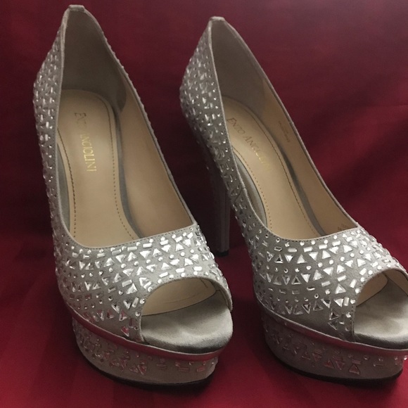 Enzo Angiolini Beige Rhinestone Platform Heels - Picture 5 of 6
